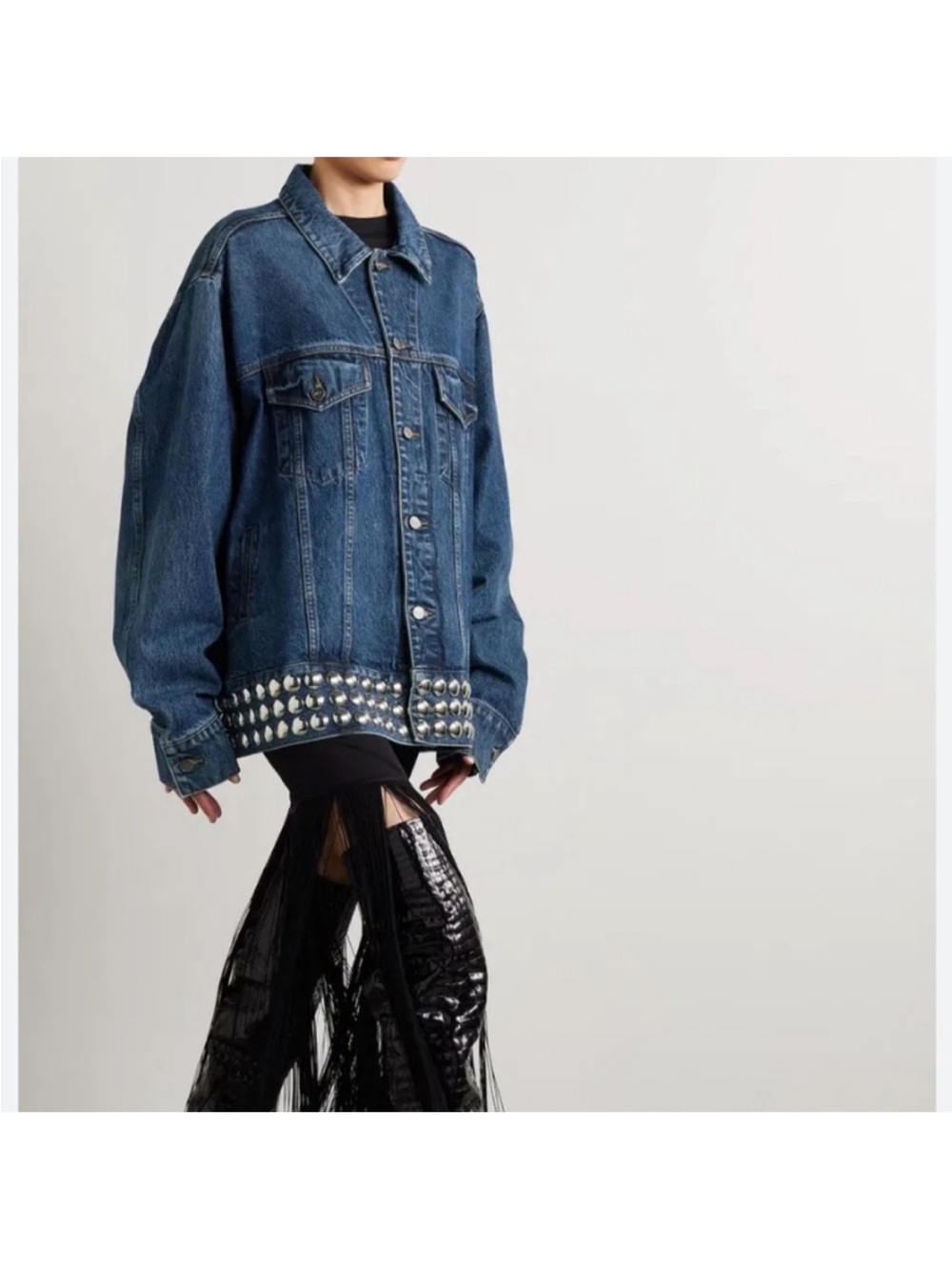 KHAITE Oversized Blue Denim Jacket with Studded Hem